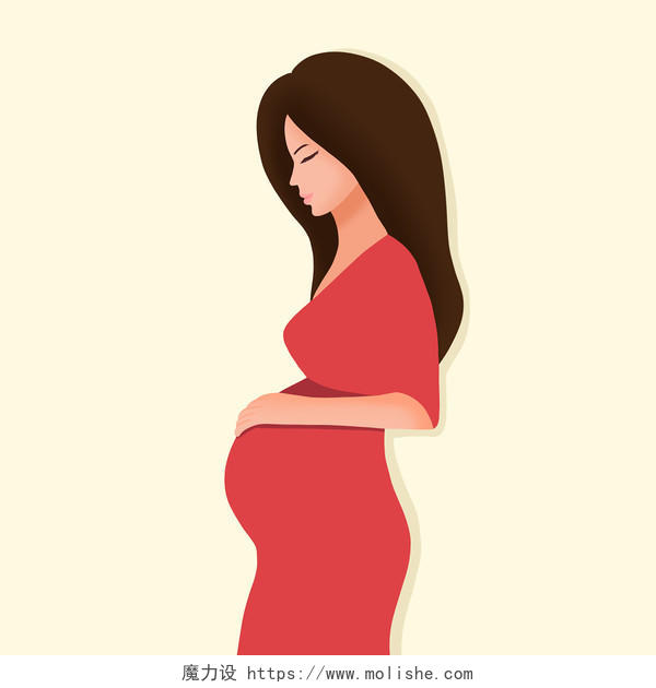 彩色卡通手绘孕妇准妈妈怀孕人物侧影素材原创插画海报